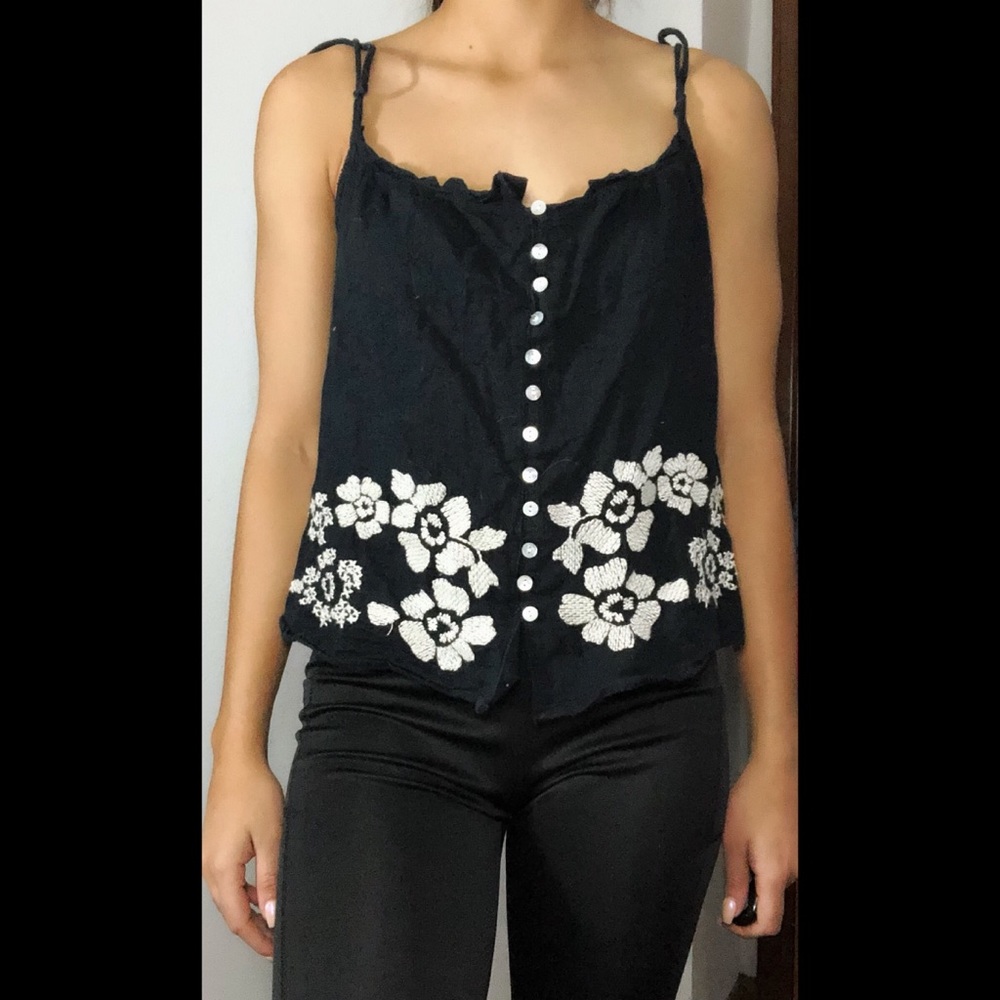 S MUDD Black Floral Boho Tie Straps Tank